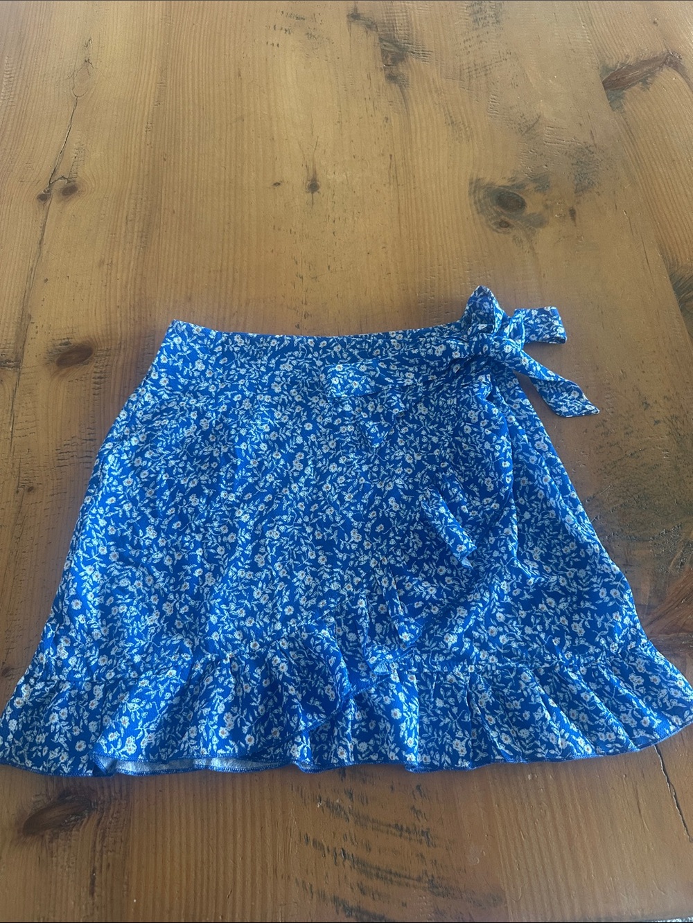 Blue Floral Wrap Mini Skirt